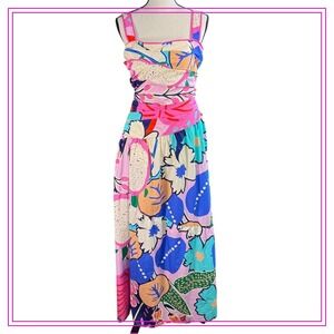 CIEBON Maxi Dress Floral‎ Sleeveless Smocked Colorful Vacation Size Small